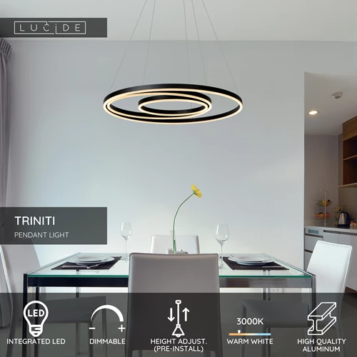 Lucide TRINITI - Pendant light - Ø 80 cm - LED Dim. - 3000K - Black - USP